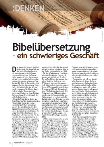 Perspektive 2011 01 bibeluebersetzung ein schwieriges geschaeft