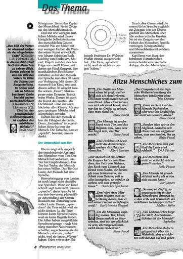 Perspektive 2001 07 allzu menschliches zum menschsein