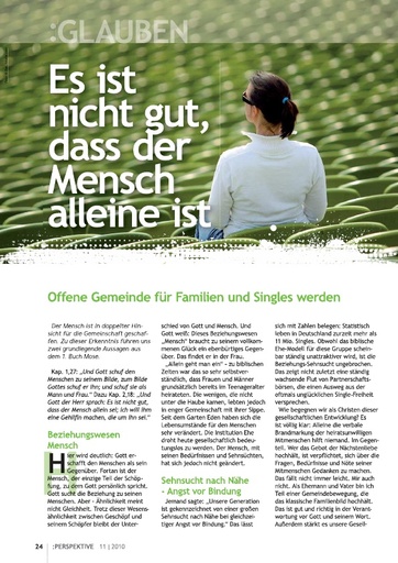 Perspektive 2010 11 es ist nicht gut dass der mensch allein ist