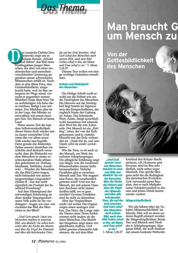 Perspektive 2002 01 man braucht gott um mensch zu sein