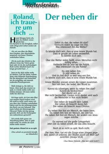 Perspektive 2003 11 roland ich trauere um dich der neben dir