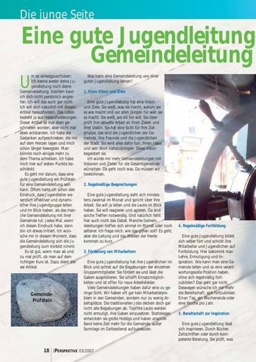 Perspektive 2007 03 eine gute jugendleitung ist der pruefstein fuer die gemeindeleitung