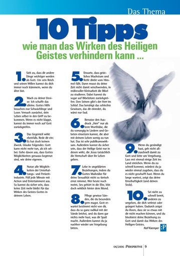 Perspektive 2006 06 10 tipps wie man das wirken des heiligen geistes verhindern kann