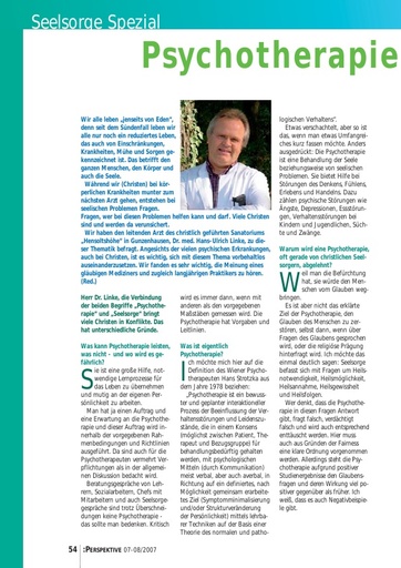 Perspektive 2007 07 psychotherapie und seelsorge