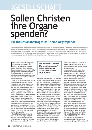 Perspektive 2012 07 sollen christen ihre organe spenden